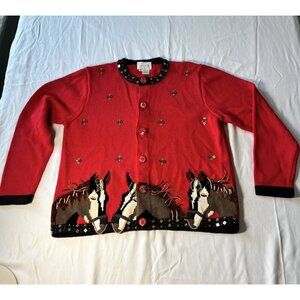 VTG Just B Button Up Cardigan MED Equestrian Horse Western Cowboy Novelty